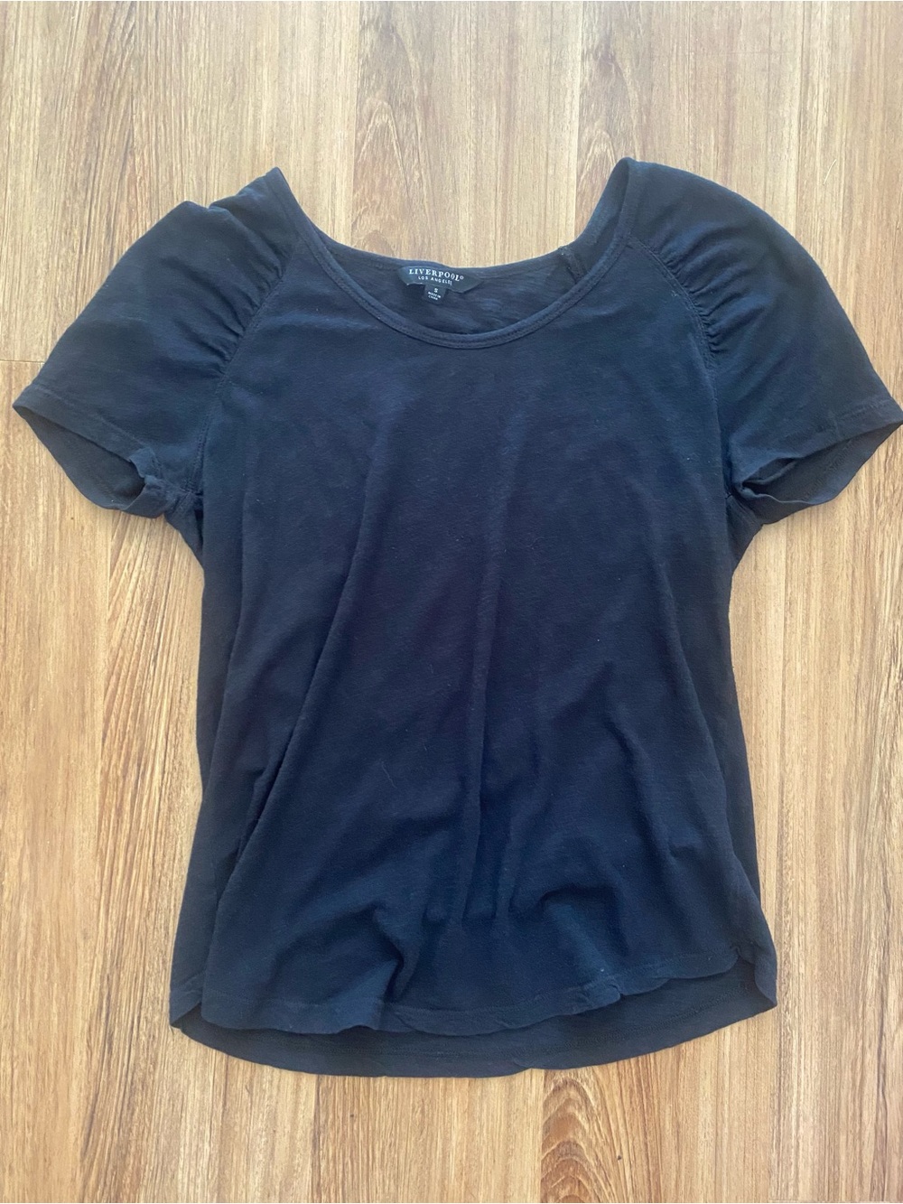 Liverpool Black Puff-Sleeve Scoop Neck Tee